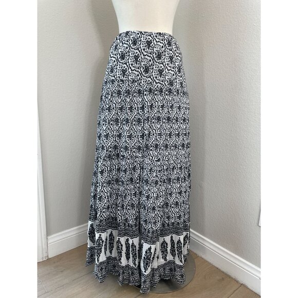 Chaps Womens Plus 3X Black White Tiered Maxi Skirt - Picture 1 of 9